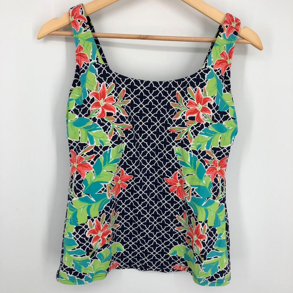 Lands End Women Tankini Swim Top Size 6 D Vibrant Floral Blue Orange Underwire